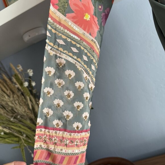 Wishful x Sahil Kochhar Green Printed Maxi Saree Dress Beaded Embroidered - Picture 5 of 9